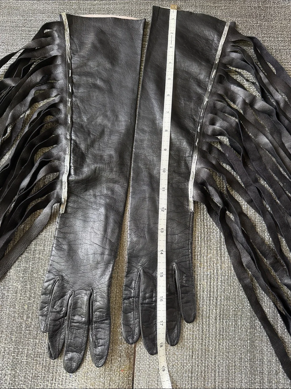 Black Fringe Long Leather Gloves - Women's Fashion Accessory100%Real KID-make 🇫🇷